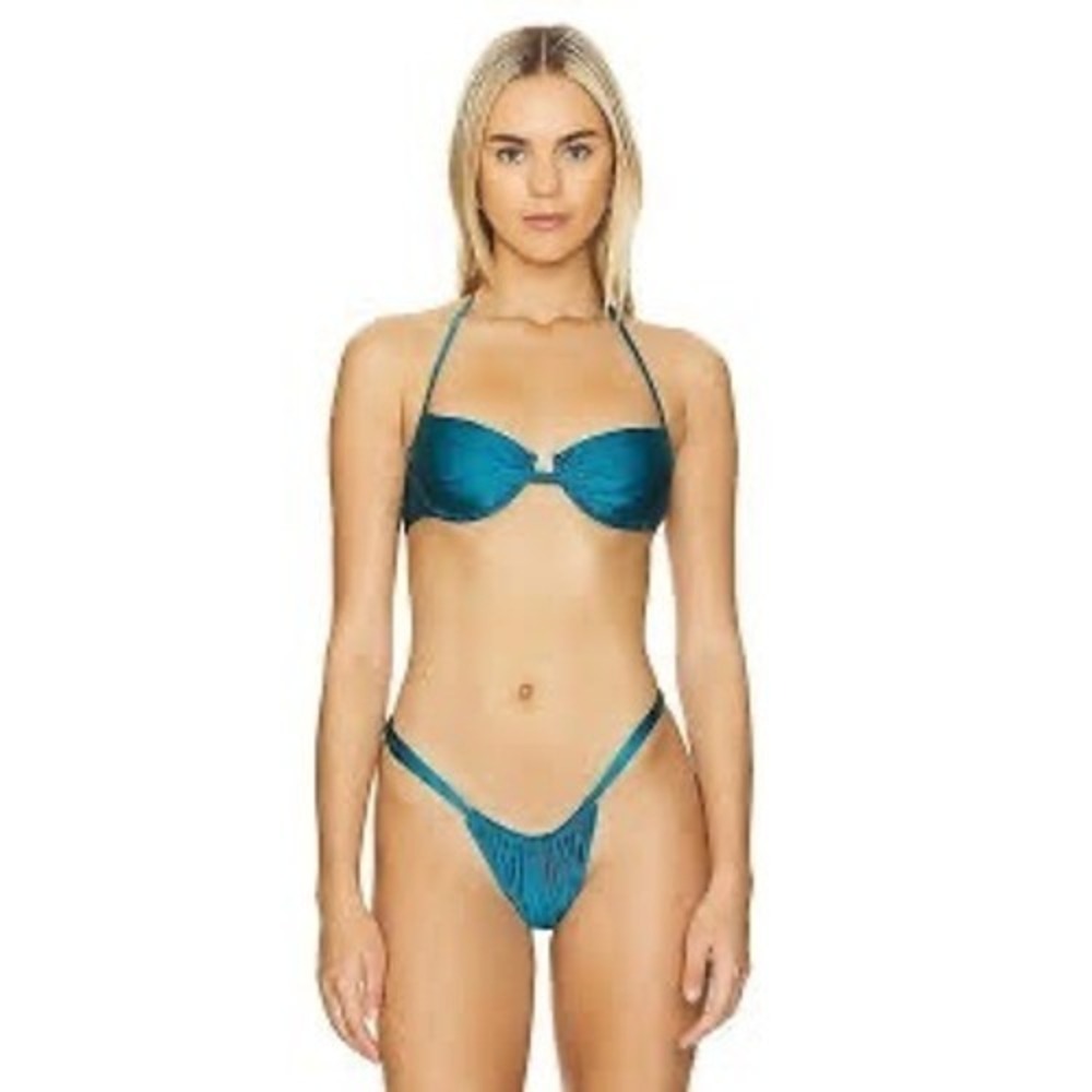 L*Space Toni Bikini Top Mediterranean Blue Shimmer Underwire Halter XL NEW